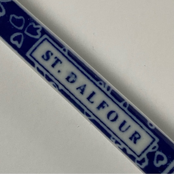 St. Dalfour Porcelain Spoon Blue White Jam Condiment Sugar 7.25" French Pottery - Picture 5 of 13